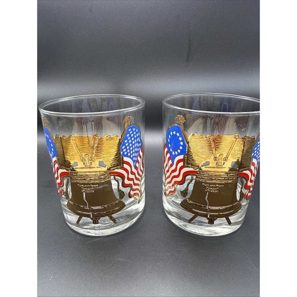 Vintage Georges Briard Patriotic Liberty Bell with A Gold and American Flags 4"